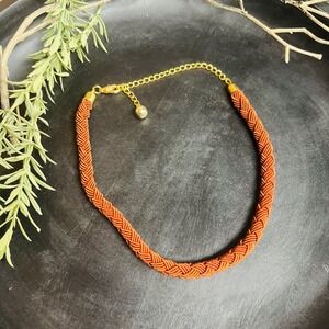 Satin Braided Cord Necklace Rust Red Ochre | Boho Witchy Eclectic Style | Earthy